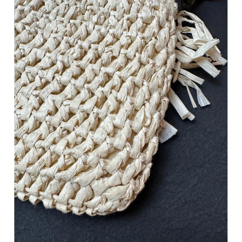 Billabong Woven Straw handBag Cream Beige Fringe Boho Summer Beach Purse